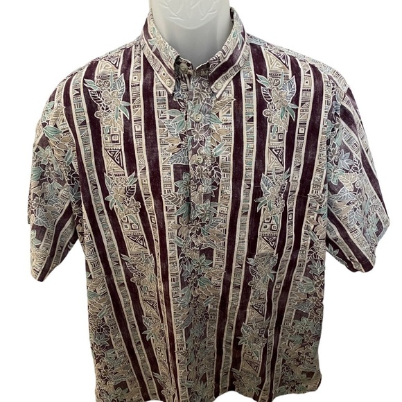 COOKE STREET Honolulu Reverse Print Purple Tropical Aloha Hawaiian Shirt L Large - Picture 1 of 6
